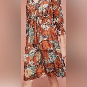 Anthropologie Hemant and Nandita Zeri Floral Dress Size 8 Bohemian Peasant